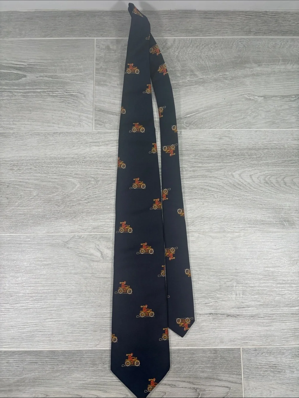 Vintage Bert Pulitzer Navy Blue Silk Blend Classic Motorcycle Tie